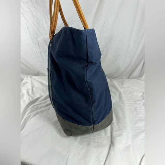 Genuine LL BEAN  Boat & Tote Bag Full Grain Leather Handles vintage Blue Green - Picture 7 of 13